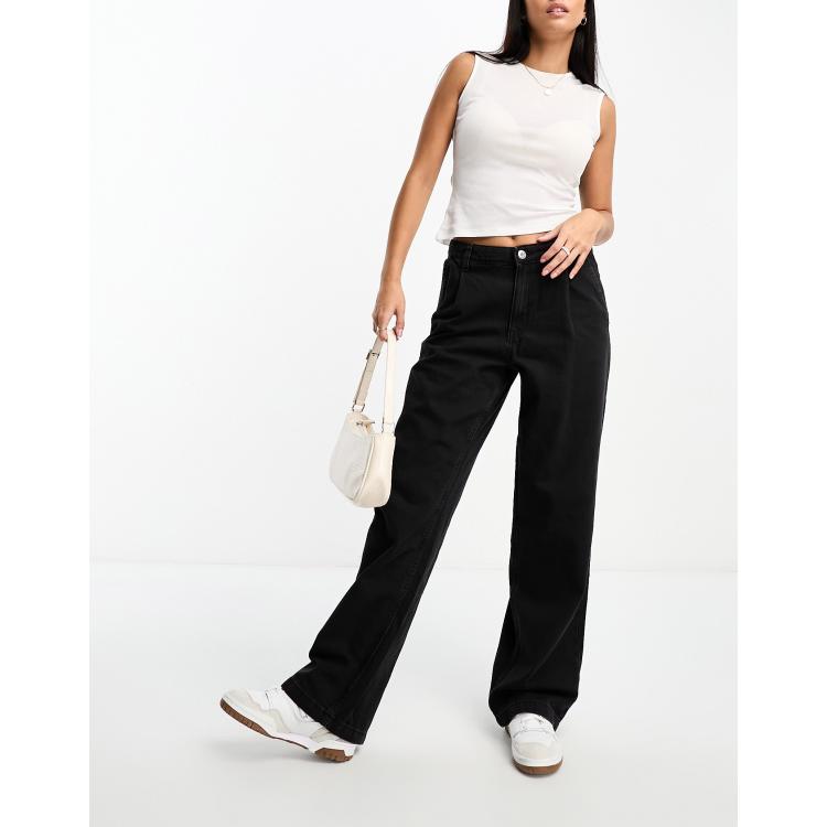 Mango pleat front straight leg tailored pants in black