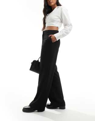 Mango Elasticized Waist Straight Leg Tailored Pants In Black