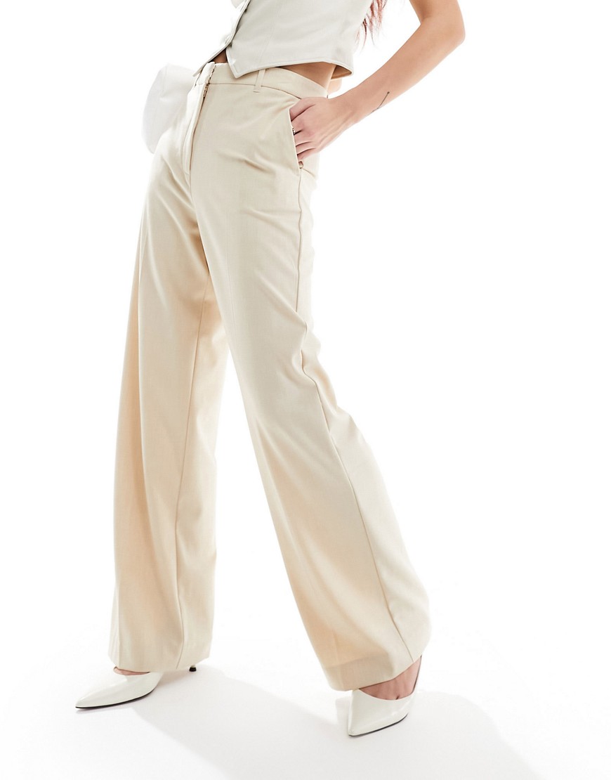 Mango slouchy straight leg tailored trouser in beige-Neutral