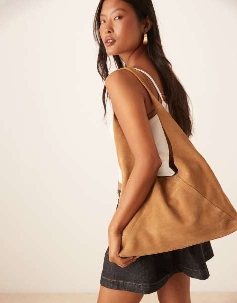 Mango slouchy suede shoulder bag in caramel - view 1