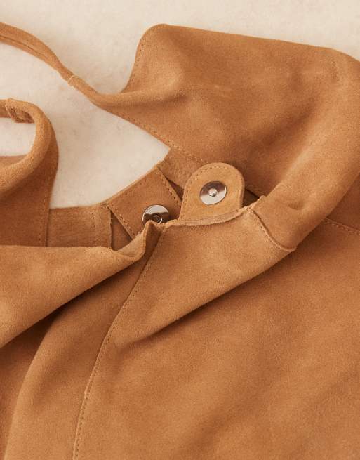 Mango slouchy suede shoulder bag in caramel