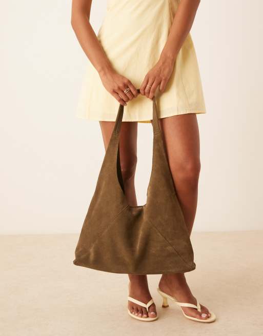 Mango slouchy suede shoulder bag in chocolate