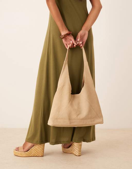 Mango slouchy suede shoulder bag in oat