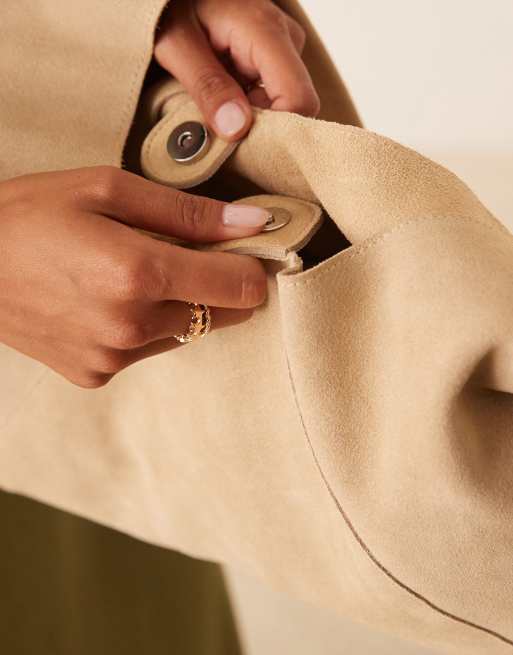 Mango slouchy suede shoulder bag in oat