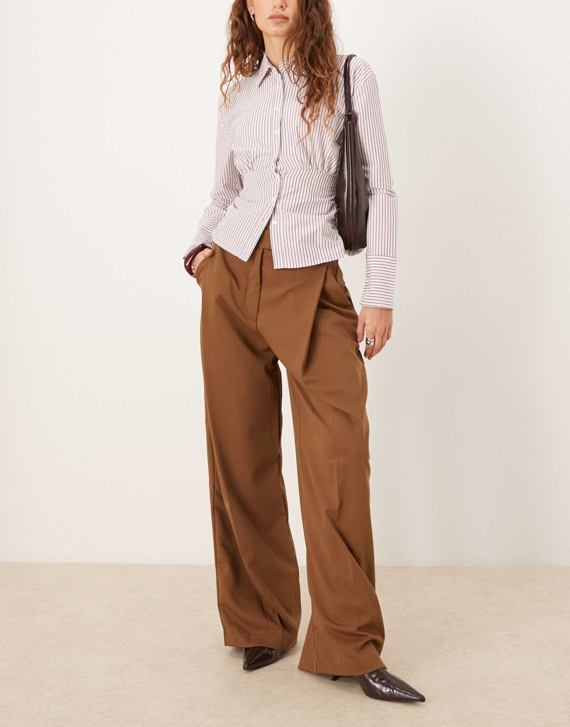 mango slouchy tailored pants in brown