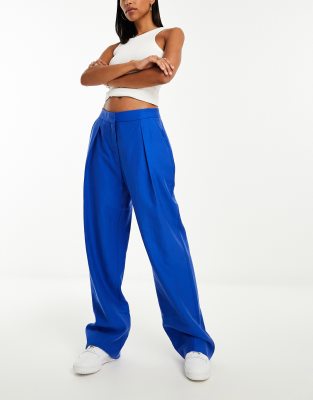 Mango Slouchy Tailored Pants In Cobalt Blue