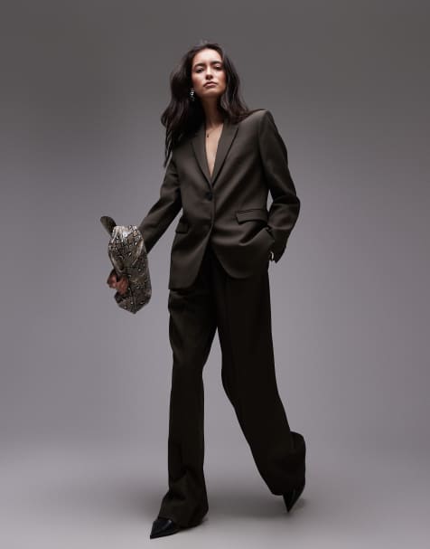 Mango slouchy tailored set in washed khaki - view 1