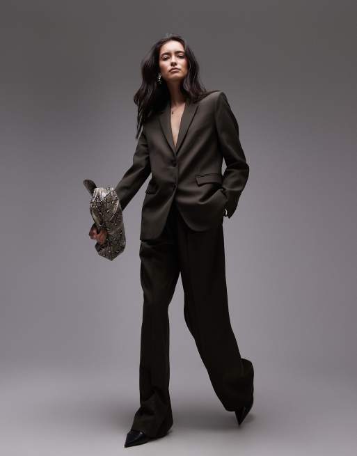 Mango slouchy tailored set in washed khaki