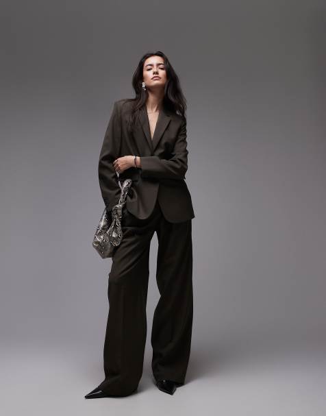 Mango slouchy tailored trousers co-ord in washed khaki