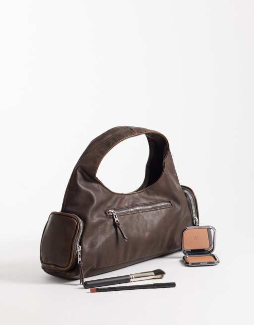 Mango slouchy vintage look faux leather bag in brown, 2 of 4