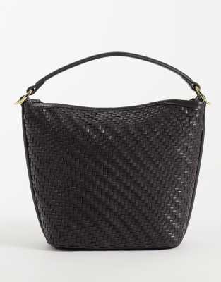 Mango Small Woven Bucket Bag In Blue
