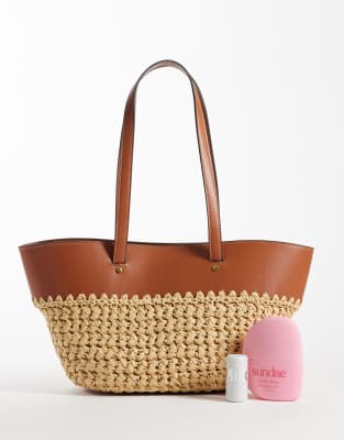 Mango Small Woven Shoulder Bag In Brown
