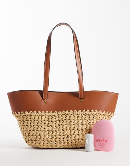 Mango small woven shoulder bag in beige, 2 of 4