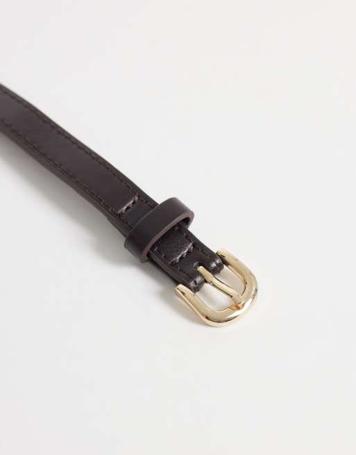 Mango - Smalle riem van imitatieleer met metalen details in bruin, 2 van 3