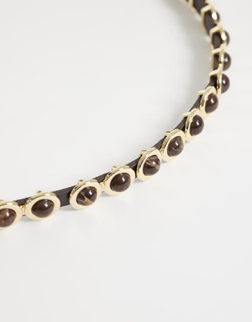 Mango - Smalle riem van imitatieleer met metalen details in bruin, 3 van 3