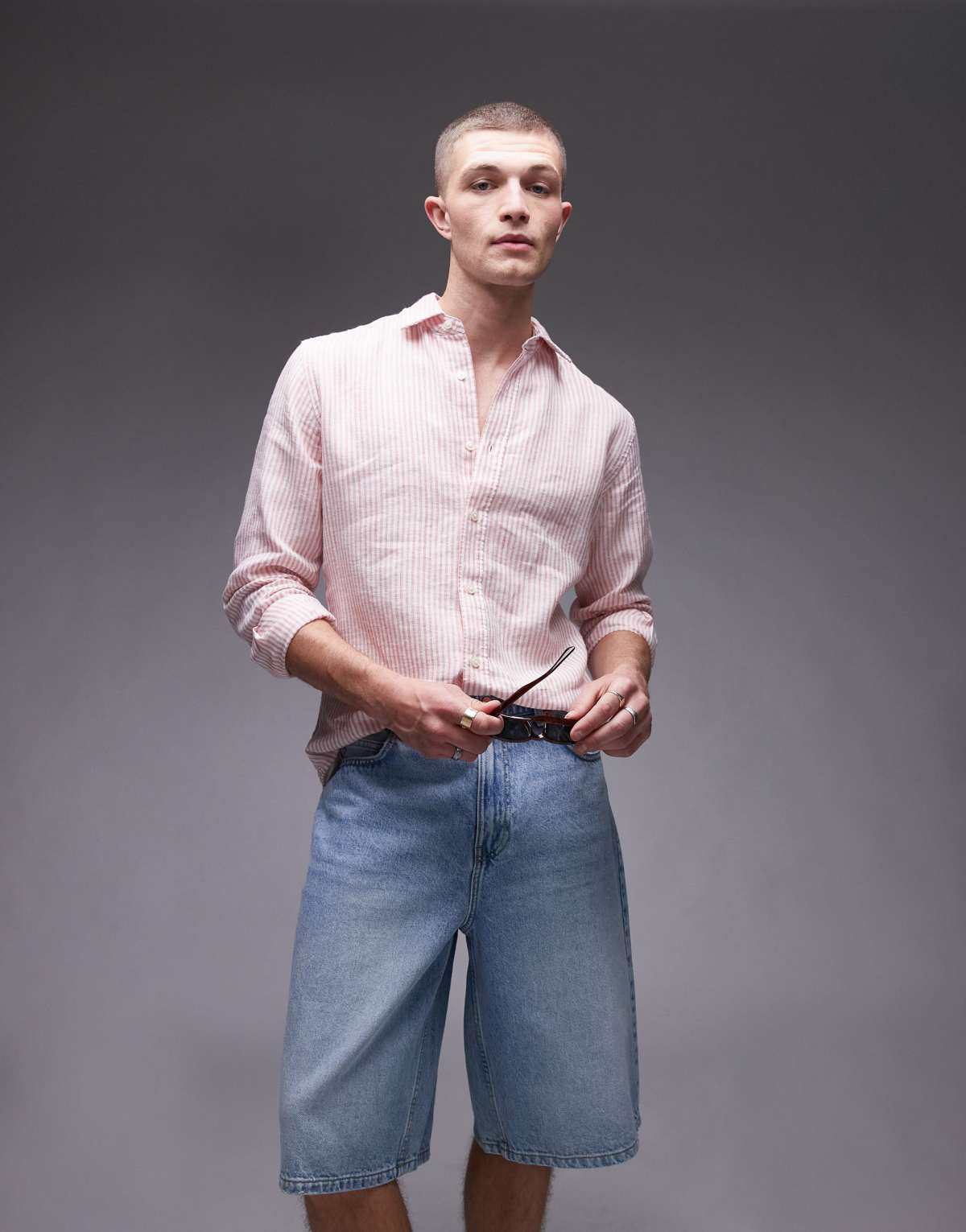 Mango smart linen striped shirt in pink