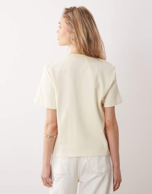 Mango - Smørgul klassisk T-shirt, 4 af 4