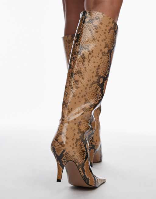 Mango Women s Leather High Leg Boots Beige