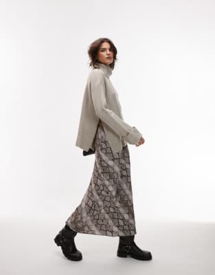 snake print midi skirt in gray