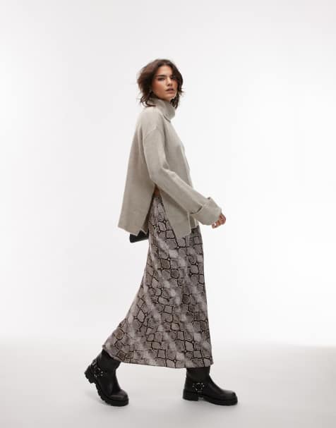 Mango snake print midi skirt in grey - view 1