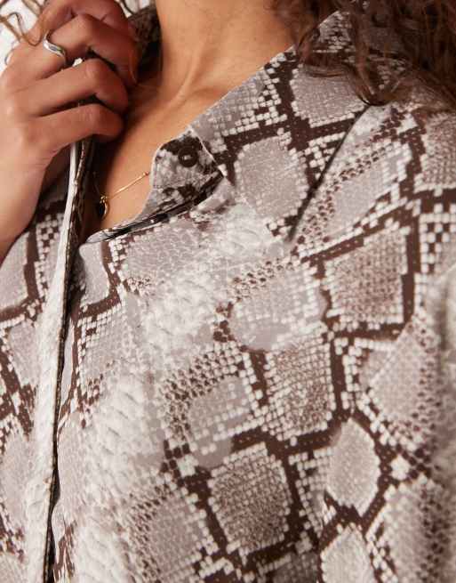 Mango snake print shirt in grey, 3 of 4