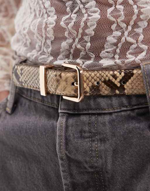 Mango snake print square buckle belt in gray