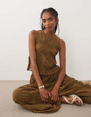 Mango Snake Sleeveless Ruched Tank Top With Beaded Detail In Brown