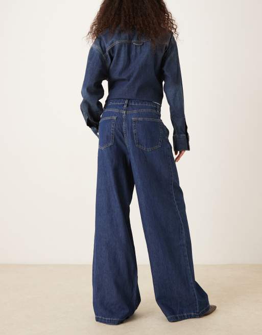 Mango - Soepelvallende jeans met rechte pijpen en geplooide voorkant in donkerblauw, 3 van 5