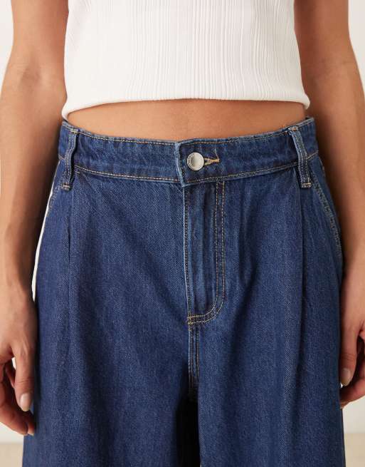 Mango - Soepelvallende jeans met rechte pijpen en geplooide voorkant in donkerblauw, 4 van 5