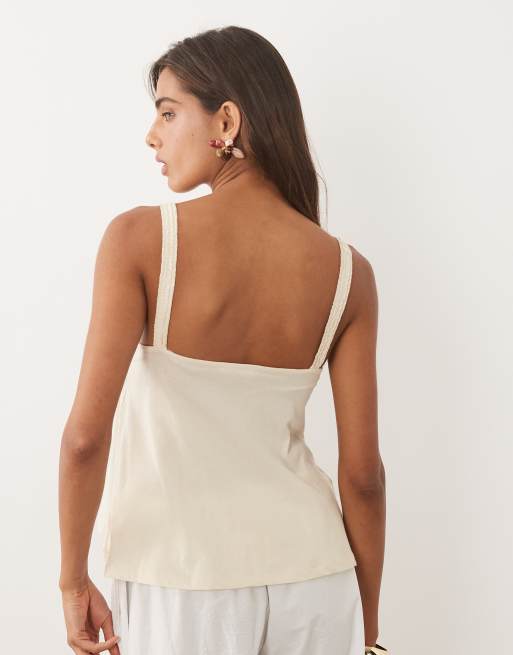 Mango - Soepelvallende top van 100% katoen met rimpeleffect in beige, 4 van 4