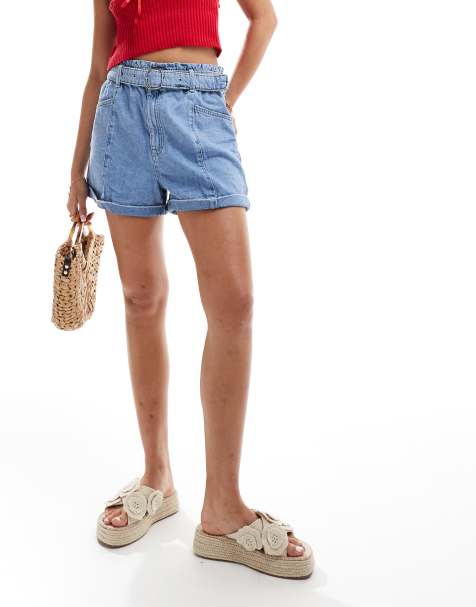 Mango soft denim belted shorts in light blue - view 1