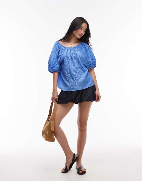 Mango soft denim bubble mini skirt in indigo - view 1