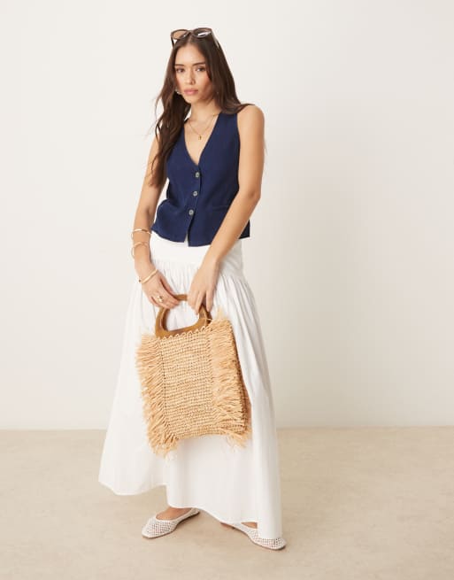 Mango soft denim vest with front pockets in indigo, 3 of 4