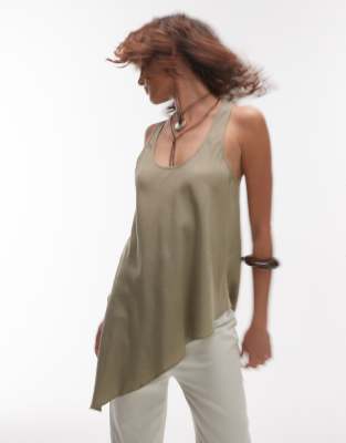 Shop Mango Soft Touch Asymmetric Hem Top In Green