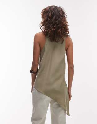 Shop Mango Soft Touch Asymmetric Hem Top In Green