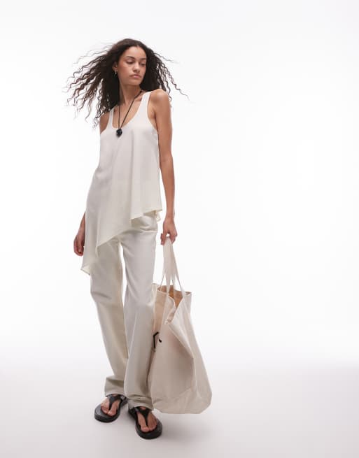 Mango soft touch aysmmetric hem top in white