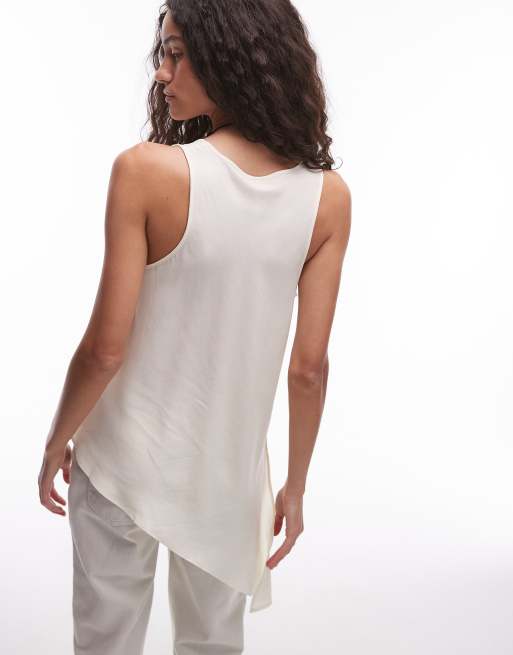 Mango soft touch aysmmetric hem top in white