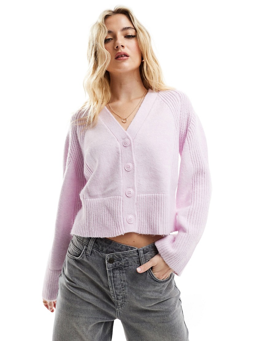 Mango soft touch cardigan in pastel lilac-Purple