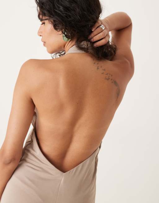 Mango soft touch halter maxi dress in natural , 3 of 4