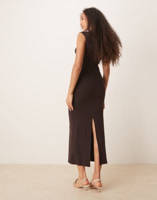 Mango Soft Touch Modal Mix Slim Fit Maxi Dress With High Neck