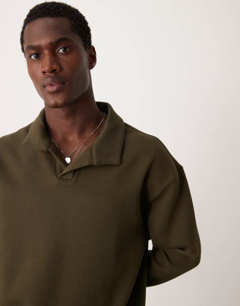 Mango soft touch polo sweatshirt in khaki - view 1
