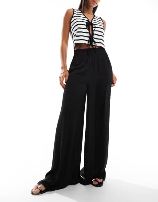 Mango soft touch wide leg pants in black