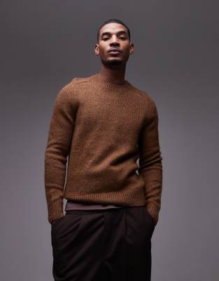 soft touch wool mix sweater in tan-Brown