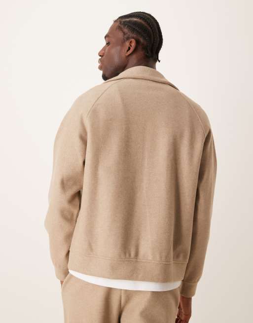 Mango soft touch zip down sweatshirt co ord in beige