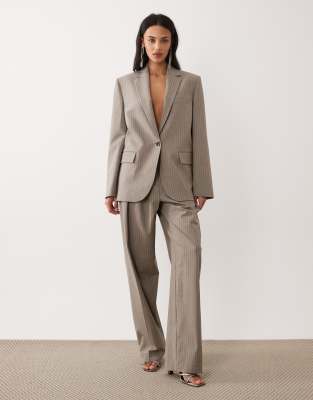 Mango Sol baggy tailored pants in beige and blue stripe - part of a set