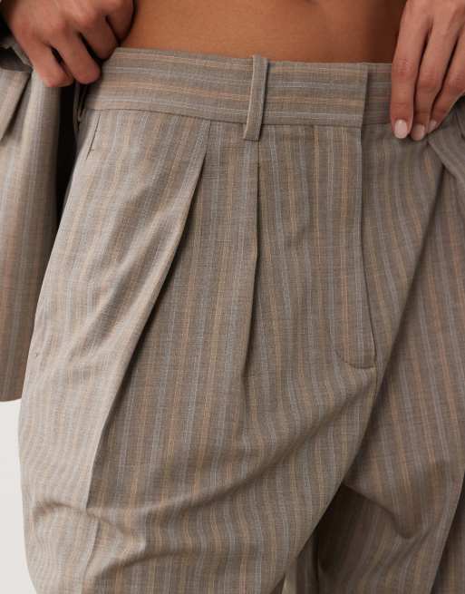 Mango Sol baggy tailored pants in beige and blue stripe - part of a set, 3 of 5
