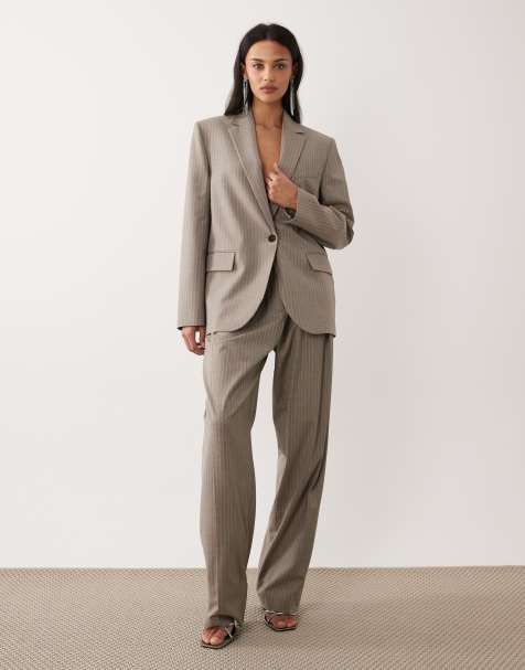 Mango - Sol - Co-ord set van elegante gestreepte blazer en broek in beige en blauw - view 1