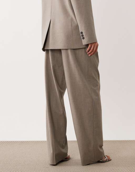 Mango - Sol - Pantaloni sartoriali ampi beige e blu a righe in coordinato, 4 di 5
