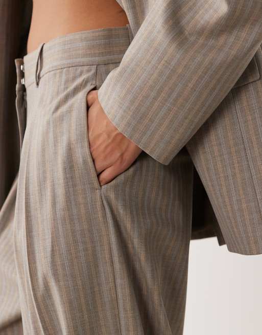 Mango - Sol - Pantaloni sartoriali ampi beige e blu a righe in coordinato, 5 di 5
