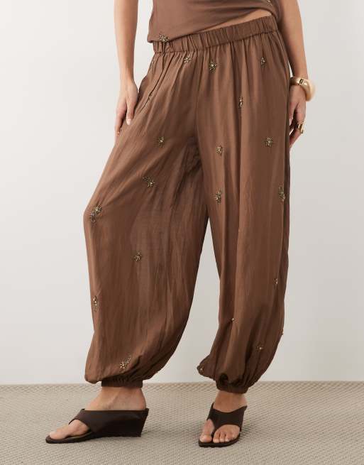 Mango Soliel embellished cuffed trouser co-ord in brown, 2 of 5